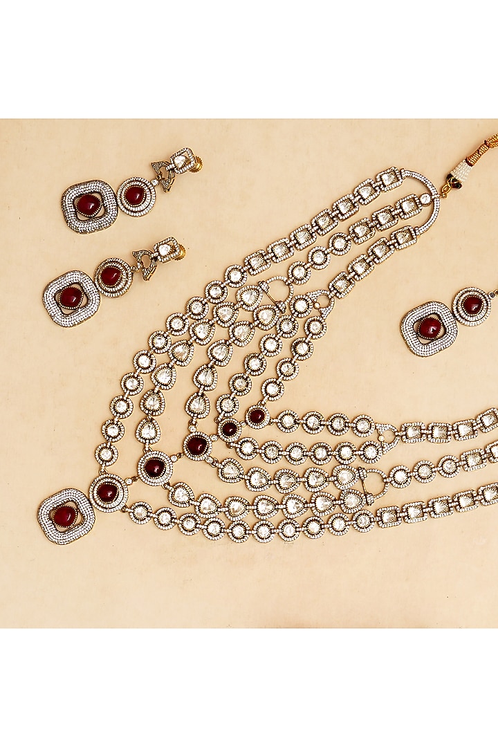 Gold Finish Kundan Polki Layered Necklace Set by Beryachi at Pernia's Pop Up Shop