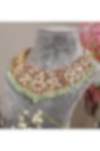 Gold Finish Kundan Polki & Multi-Colored Stone Necklace Set by Beryachi at Pernia's Pop Up Shop