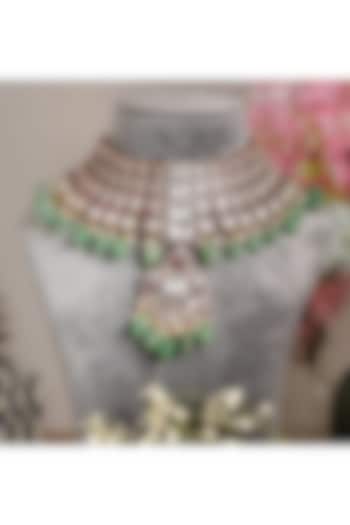 Gold Finish Kundan Polki & Semi-Precious Pearl Choker Necklace Set by Beryachi at Pernia's Pop Up Shop