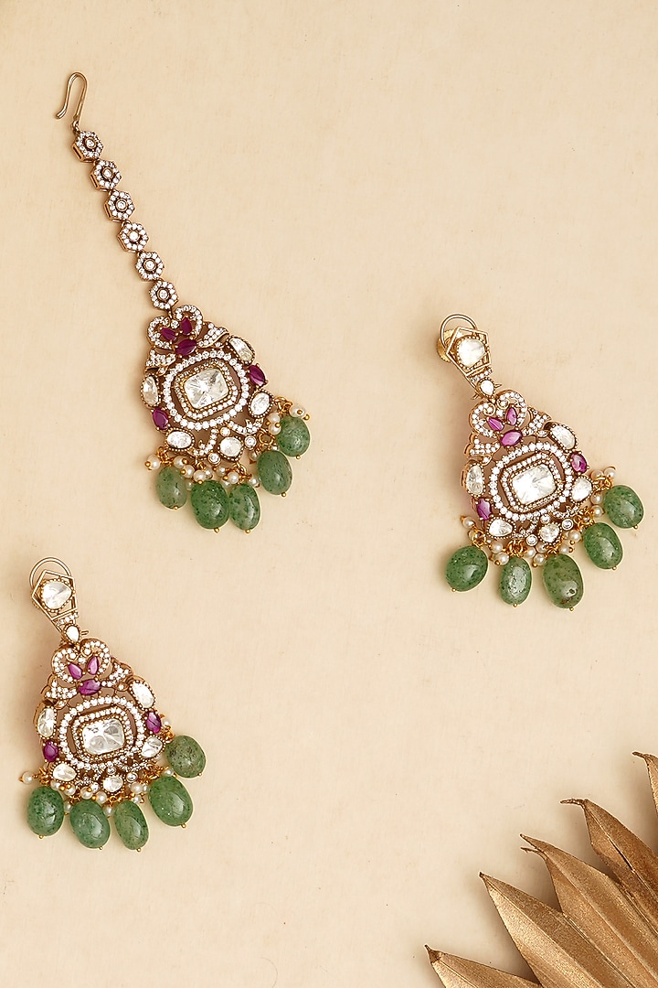 Gold Finish Kundan Polki & Semi-Precious Pearl Choker Necklace Set by Beryachi at Pernia's Pop Up Shop
