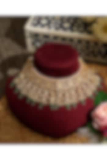 Gold Finish Pacchi Kundan Polki & Mint Pearl Choker Necklace Set by Beryachi at Pernia's Pop Up Shop