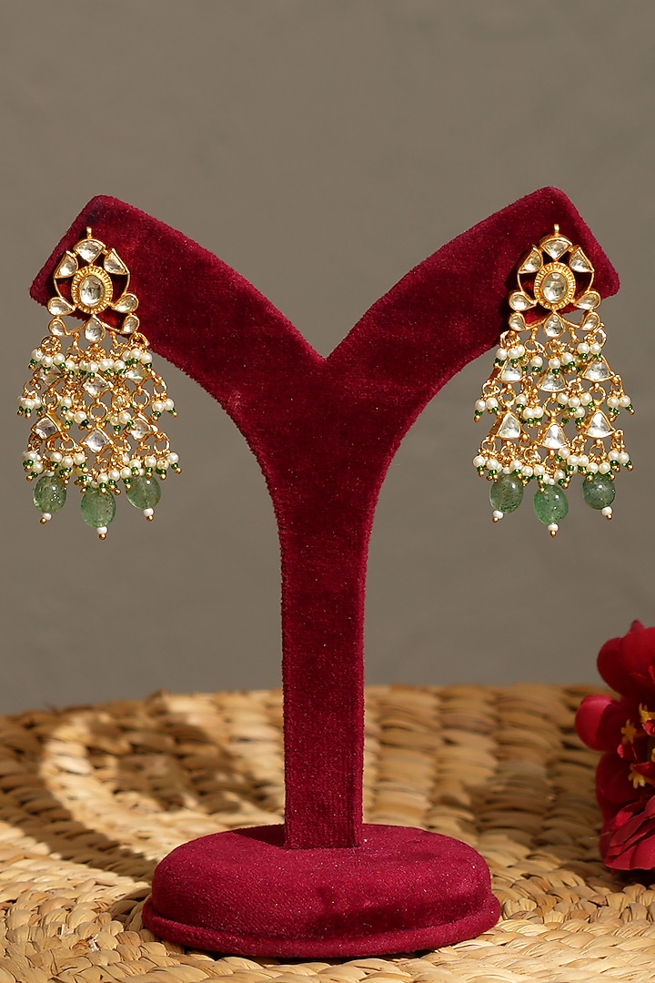 Gold Finish Pacchi Kundan Polki & Mint Pearl Choker Necklace Set by Beryachi at Pernia's Pop Up Shop