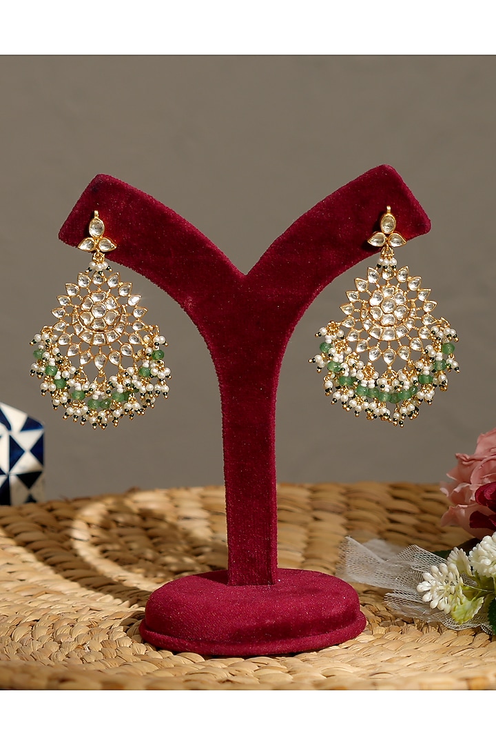 Gold Finish Pacchi Kundan Polki & Mint Pearl Floral Choker Necklace Set by Beryachi at Pernia's Pop Up Shop