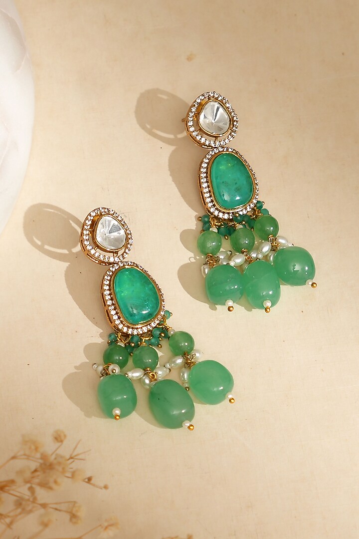 Gold Finish Pacchi Kundan Polki & Mint Pearl Floral Choker Necklace Set by Beryachi at Pernia's Pop Up Shop