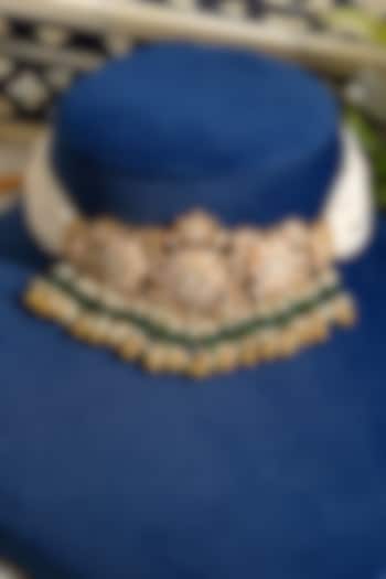 Gold Finish Pacchi Kundan Polki & Pearl Choker Necklace Set by Beryachi at Pernia's Pop Up Shop