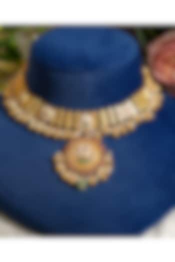 Gold Finish Pacchi Kundan Polki & Pearl Choker Necklace Set by Beryachi at Pernia's Pop Up Shop