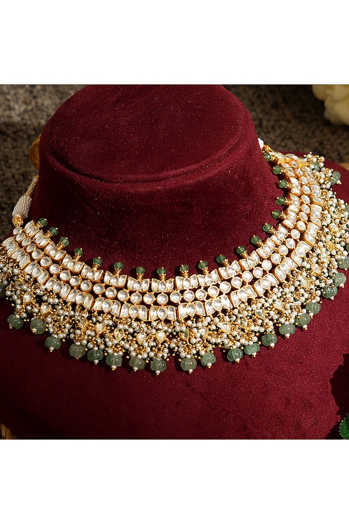 Gold Finish Pacchi Kundan Polki Floral Necklace Set by Beryachi at Pernia's Pop Up Shop