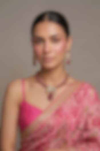 Gold Finish Kundan Polki & Ruby Stone Pendant Necklace Set by Beryachi at Pernia's Pop Up Shop