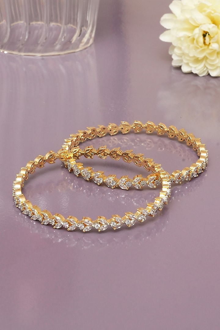 Gold Finish Diamond Bangles (Set of 2) by Beryachi at Pernia's Pop Up Shop