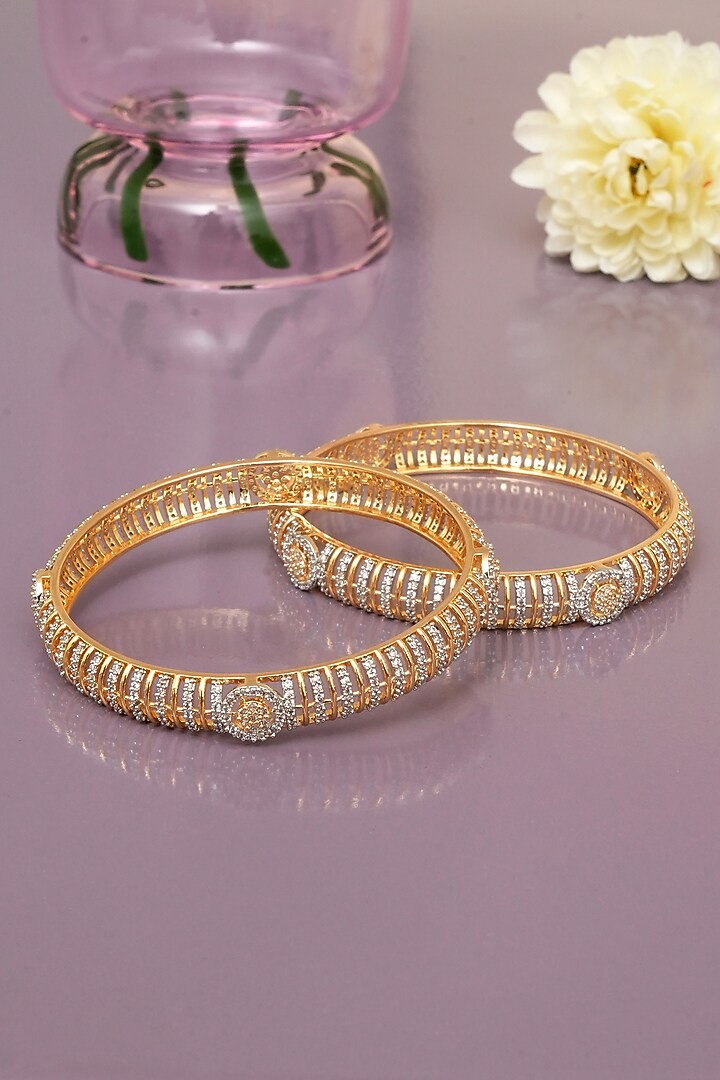 Gold Finish Diamond Bangles (Set of 2) by Beryachi at Pernia's Pop Up Shop