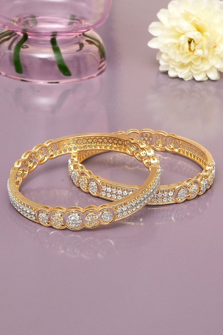 Gold Finish Diamond Bangles (Set of 2) by Beryachi at Pernia's Pop Up Shop