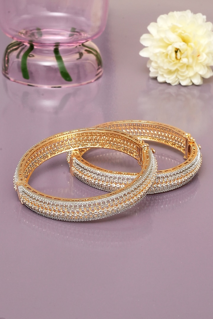 Gold Finish Diamond Bangles (Set of 2) by Beryachi at Pernia's Pop Up Shop