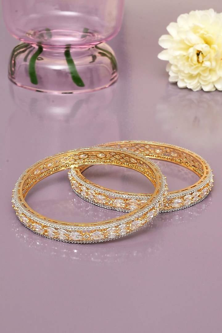 Gold Finish Diamond Bangles (Set of 2) by Beryachi at Pernia's Pop Up Shop