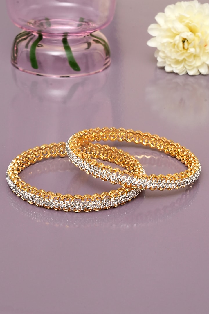 Gold Finish Diamond Bangles (Set of 2) by Beryachi at Pernia's Pop Up Shop