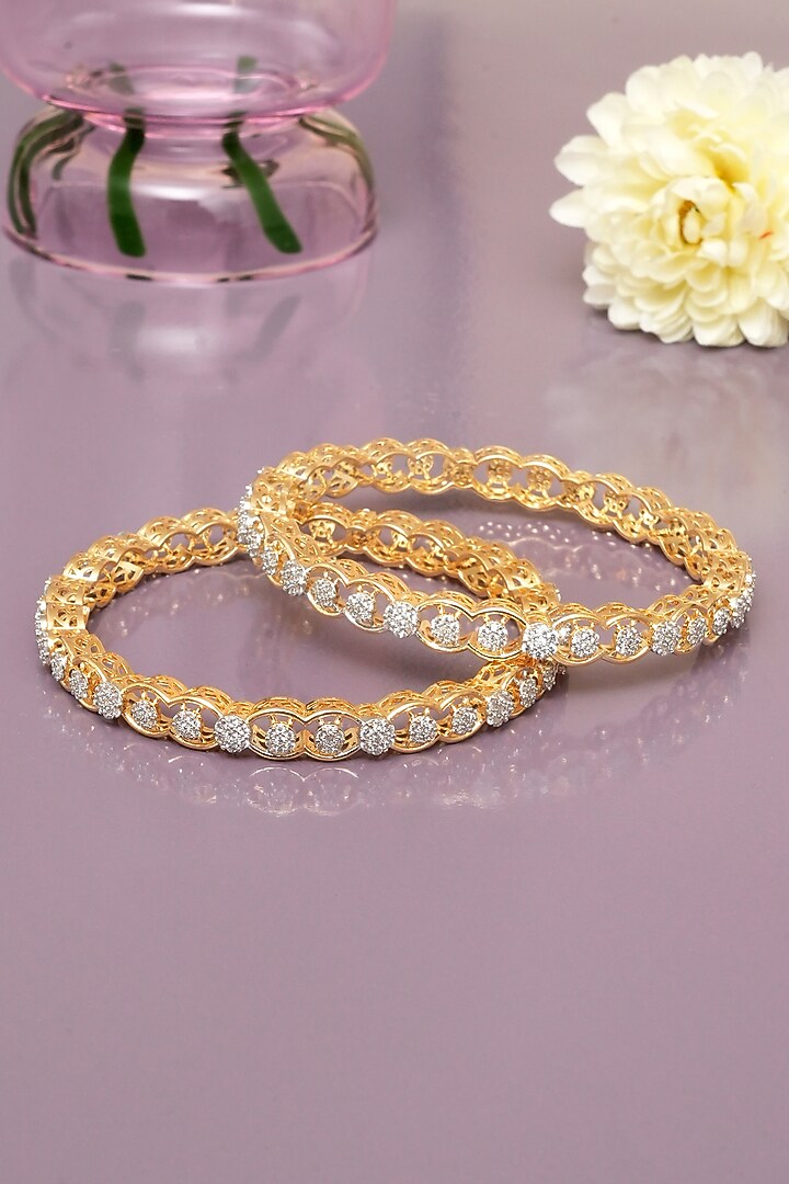 Gold Finish Diamond Bangles (Set of 2) by Beryachi at Pernia's Pop Up Shop