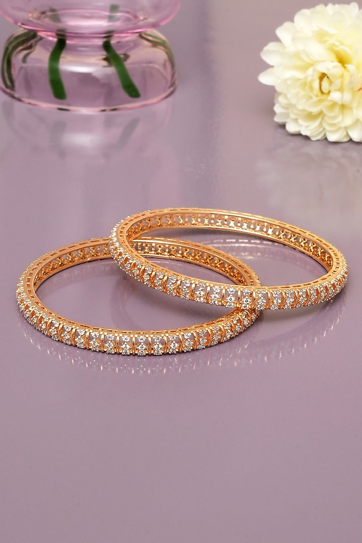 Gold Finish Diamond Bangles (Set of 2) by Beryachi at Pernia's Pop Up Shop