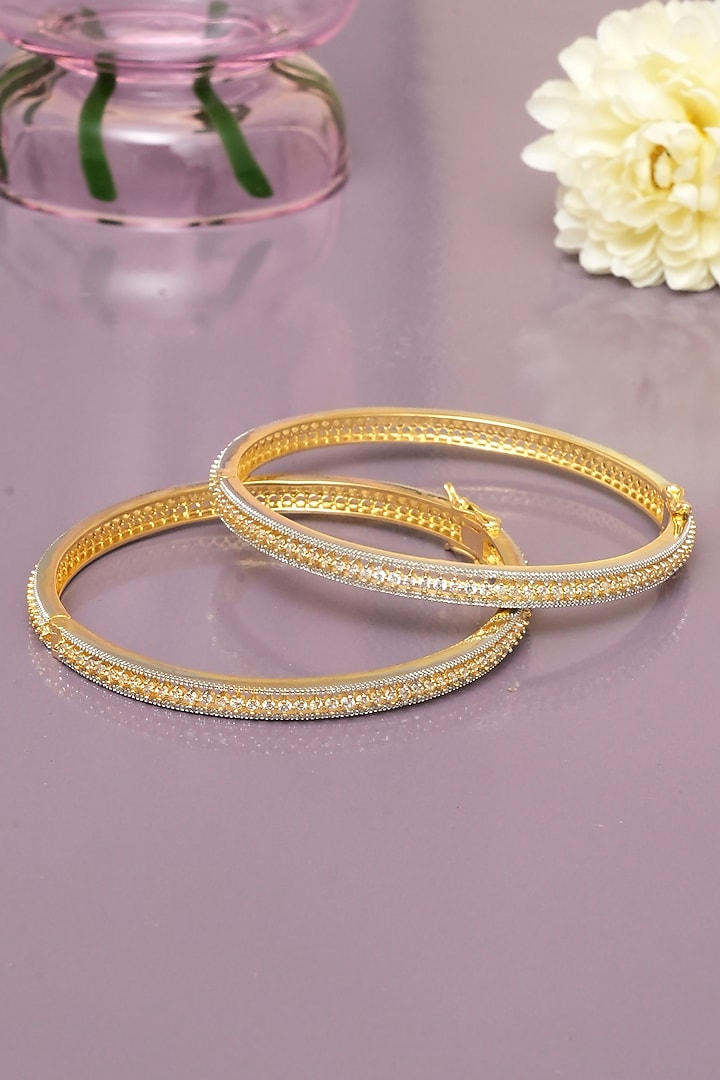 Gold Finish Diamond Bangles (Set of 2) by Beryachi at Pernia's Pop Up Shop