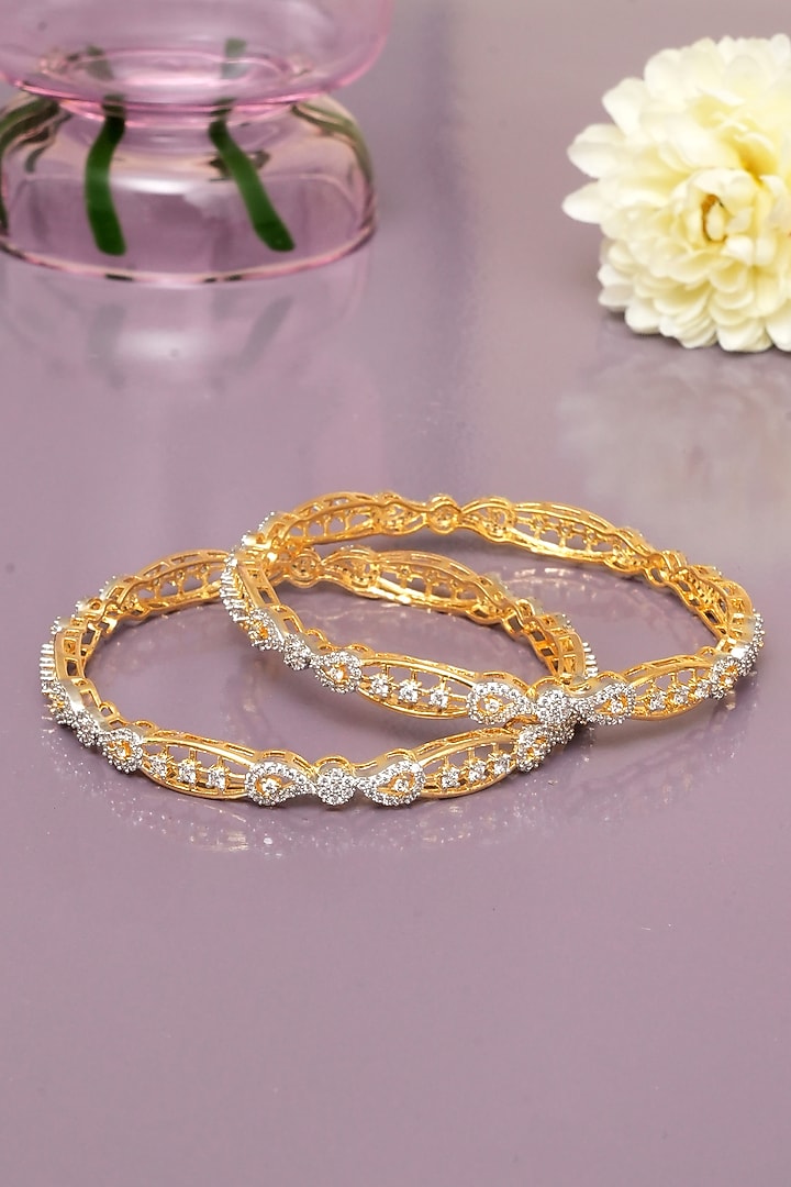Gold Finish Diamond Bangles (Set of 2) by Beryachi at Pernia's Pop Up Shop