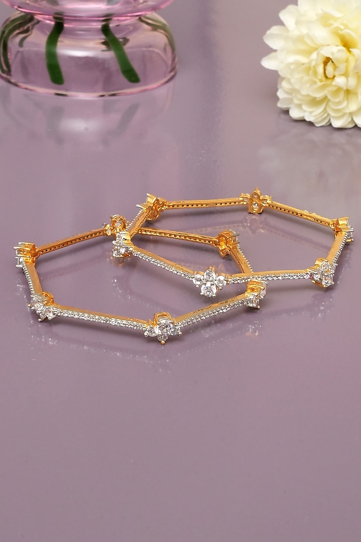 Gold Finish Diamond Bangles (Set of 2) by Beryachi at Pernia's Pop Up Shop