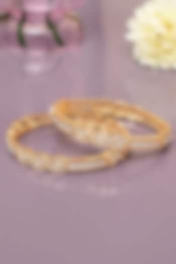 Gold Finish Diamond Bangles (Set of 2) by Beryachi at Pernia's Pop Up Shop