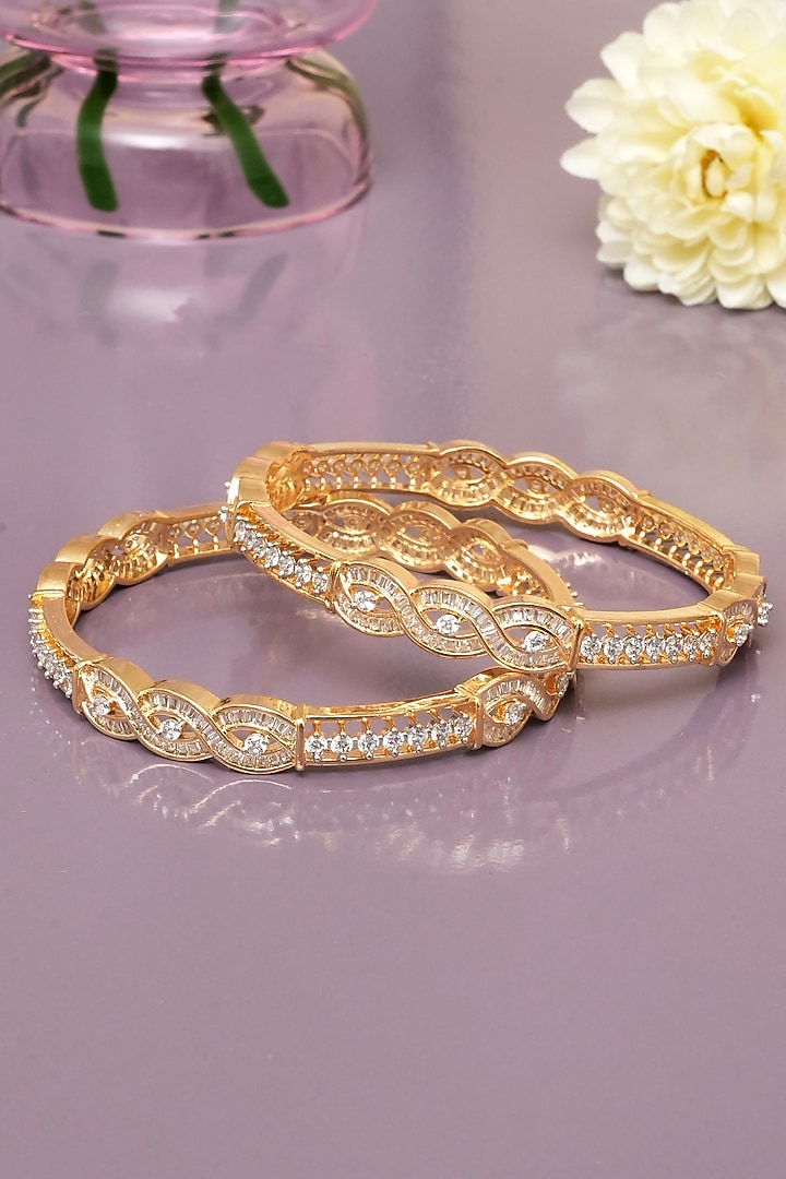 Gold Finish Diamond Bangles (Set of 2) by Beryachi at Pernia's Pop Up Shop