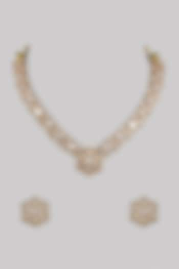 Gold Finish Kundan Polki & Zircon Floral Necklace Set by Beryachi at Pernia's Pop Up Shop