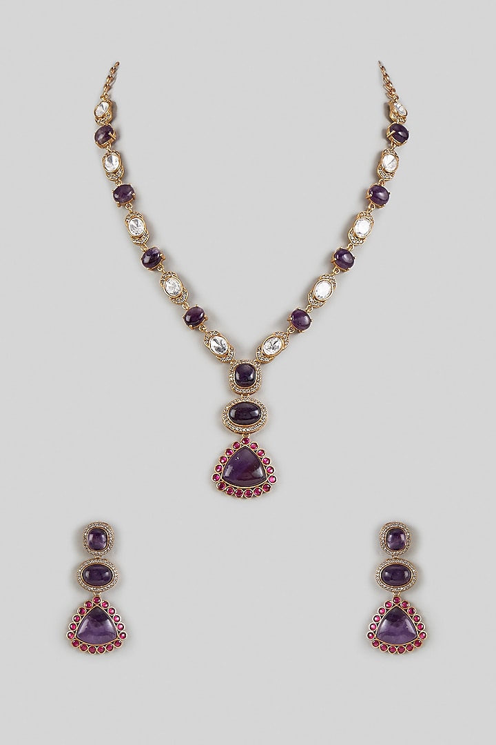 Gold Finish Kundan Polki & Pearl Necklace Set by Beryachi at Pernia's Pop Up Shop