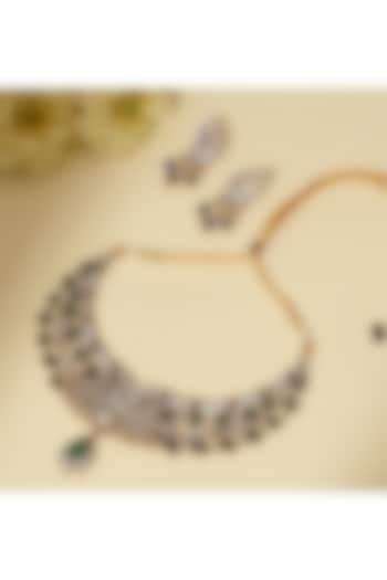 Gold Plated Emerald Moissanite & Kundan Polki Necklace Set by Beryachi at Pernia's Pop Up Shop