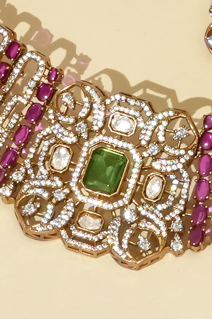 Gold Plated Ruby Stone & Kundan Polki Choker Necklace Set by Beryachi at Pernia's Pop Up Shop