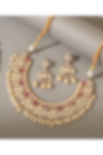 Gold Plated Kundan Polki & Freshwater Pearl Drop Necklace Set by Beryachi at Pernia's Pop Up Shop