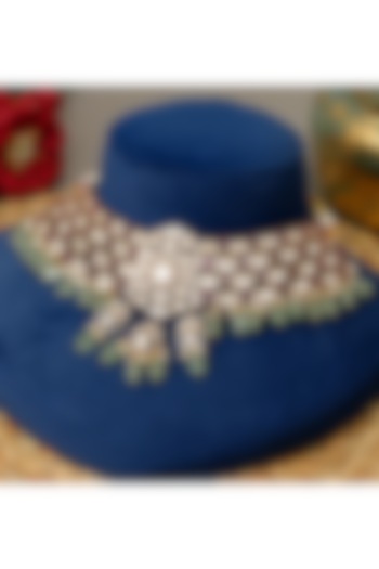 Gold Plated Kundan Polki & Mint Pearl Drop Choker Necklace Set by Beryachi at Pernia's Pop Up Shop