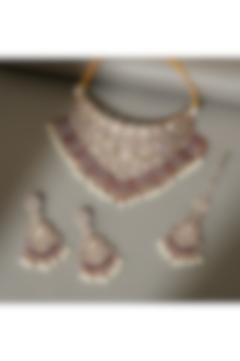 Gold Finish Kundan Polki & Pearl Necklace Set by Beryachi at Pernia's Pop Up Shop