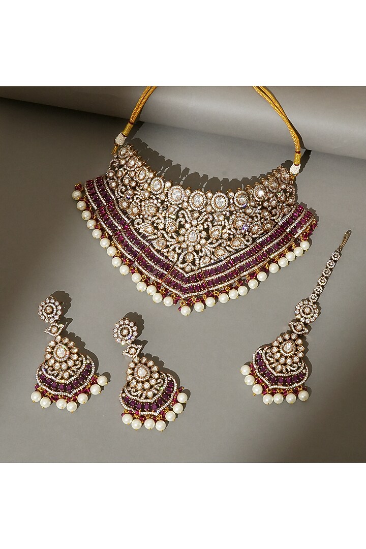 Gold Finish Kundan Polki & Pearl Necklace Set by Beryachi at Pernia's Pop Up Shop