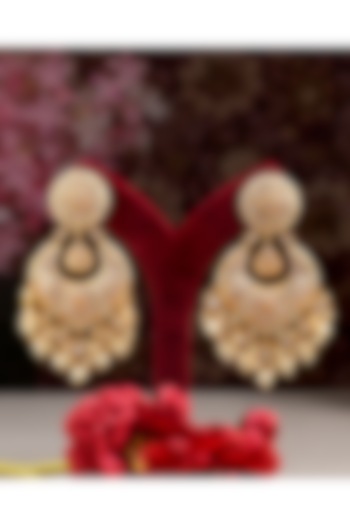 Gold Finish Kundan Polki Chandbali Earrings by Beryachi at Pernia's Pop Up Shop
