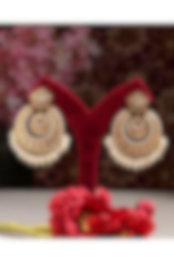 Gold Finish Kundan Polki Chandbali Earrings by Beryachi at Pernia's Pop Up Shop