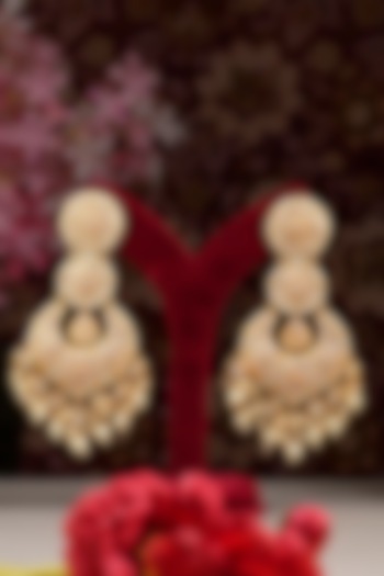 Gold Finish Kundan Polki Chandbali Earrings by Beryachi at Pernia's Pop Up Shop