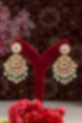 Gold Finish Pachi Kundan Polki & Multi-Colored Stone Chandbali Earrings by Beryachi at Pernia's Pop Up Shop