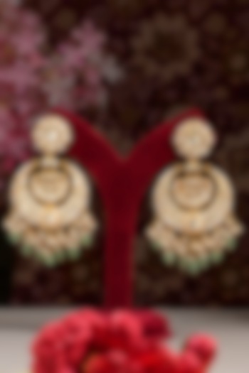 Gold Finish Pachi Kundan Polki Chandbali Earrings by Beryachi at Pernia's Pop Up Shop