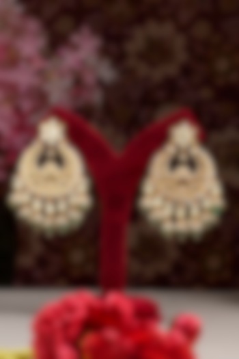 Gold Finish Pachi Kundan Polki Chandbali Earrings by Beryachi at Pernia's Pop Up Shop