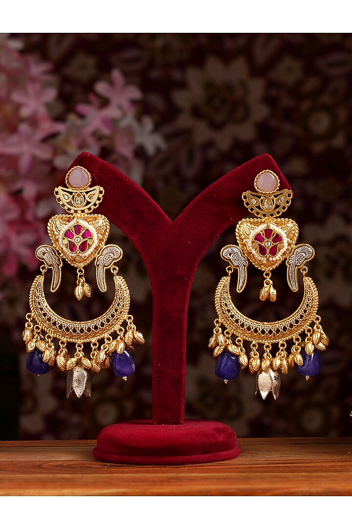 Gold Plated Kundan Polki Chandbali Earrings by Beryachi at Pernia's Pop Up Shop
