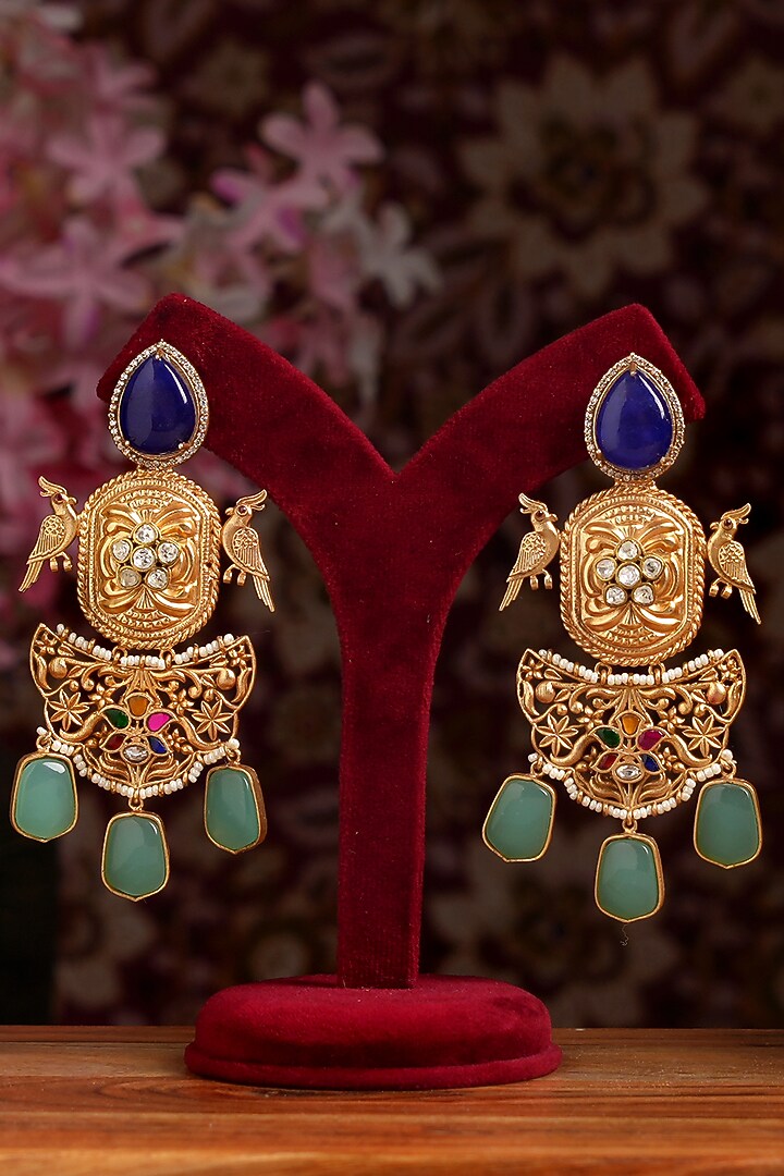 Gold Plated Kundan Polki Chandbali Earrings by Beryachi at Pernia's Pop Up Shop