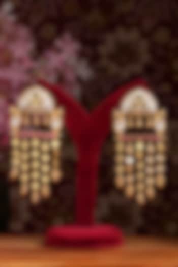 Gold Finish Kundan Polki Chandbali Earrings by Beryachi at Pernia's Pop Up Shop