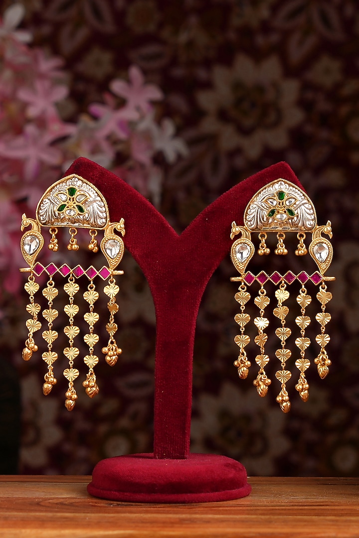 Gold Finish Kundan Polki Chandbali Earrings by Beryachi at Pernia's Pop Up Shop