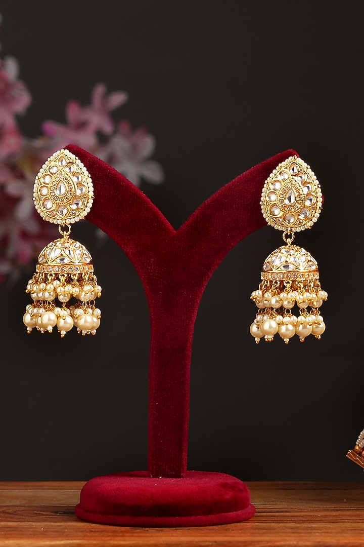 Gold Plated Kundan Polki Jhumka Earrings by Beryachi at Pernia's Pop Up Shop