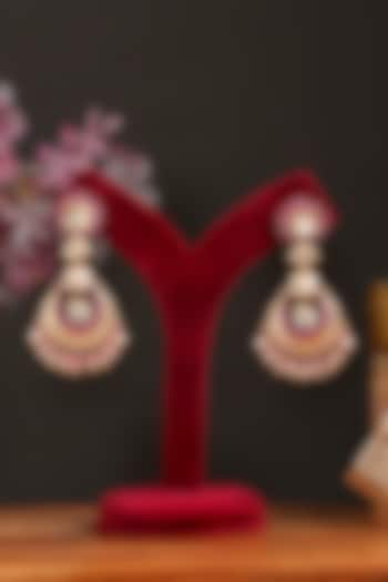 Gold Finish Kundan Polki & Ruby Chandbali Earrings by Beryachi at Pernia's Pop Up Shop