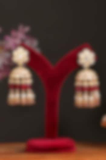 Gold Plated Kundan Polki & Moti Jhumka Earrings by Beryachi at Pernia's Pop Up Shop