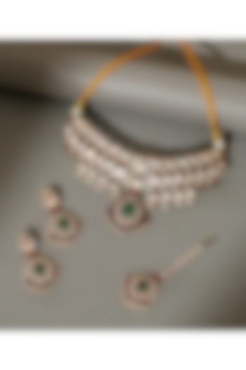 Gold Plated Moissanite Polki & Emerald Stone Choker Necklace Set by Beryachi at Pernia's Pop Up Shop