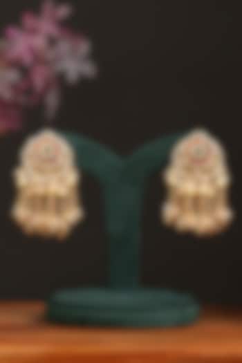 Gold Finish Kundan Polki & Multi-Colored Stone Chandbali Earrings by Beryachi at Pernia's Pop Up Shop