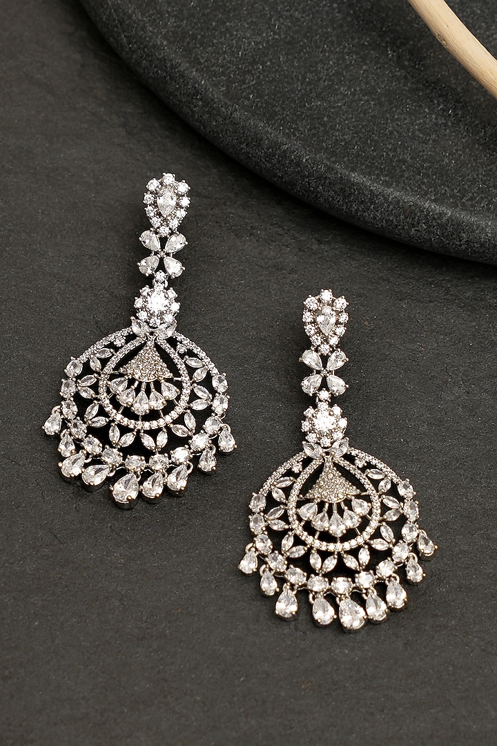 White Finish Zircon Dangler Earrings by Beryachi at Pernia's Pop Up Shop