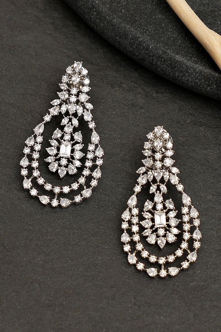 White Finish Zircon Dangler Earrings by Beryachi at Pernia's Pop Up Shop